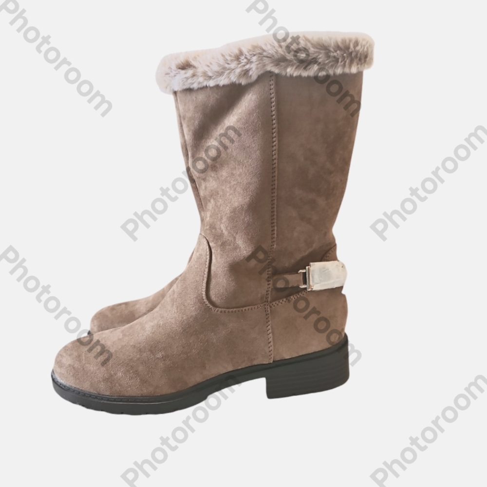 ANNE KLEIN FILEMENA Women's Faux Fur Tan Suede Boots 👢 Size 7.5 M